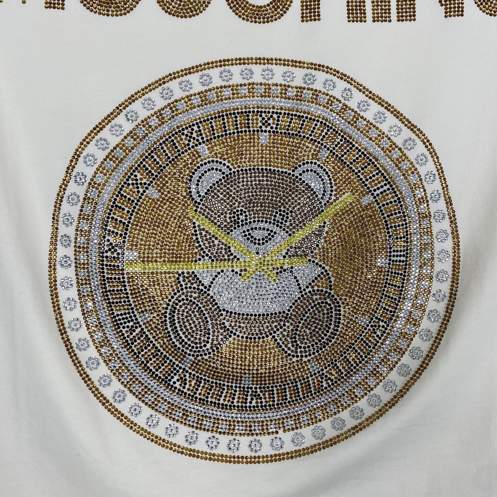 NWT Moschino TShirt Womens Small Cream Rhinestone Teddy Bear Short Sleeve Top - Picture 2 of 14